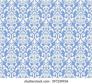 Vector damask seamless pattern background. Classical luxury old fashioned damask ornament, royal victorian seamless texture for wallpapers, textile, wrapping. Exquisite floral baroque template.