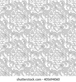 Vector damask seamless pattern background. Elegant luxury texture for wallpapers, backgrounds and page fill. 3D elements with shadows and highlights. Paper cut.