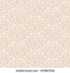 Vector damask seamless pattern background. Classical luxury old fashioned damask ornament, royal victorian seamless texture for wallpapers, textile, wrapping. Exquisite floral baroque template.