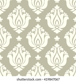 Vector damask seamless pattern background. Classical luxury old fashioned damask ornament, royal victorian seamless texture for wallpapers, textile, wrapping. Exquisite floral baroque template.