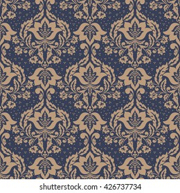 Vector damask seamless pattern background. Classical luxury old fashioned damask ornament, royal Victorian seamless texture for wallpapers, textile, wrapping. 