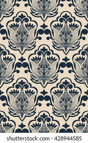 Vector damask seamless pattern background. Classical luxury old fashioned damask ornament, royal Victorian seamless texture for wallpapers, textile, wrapping. 