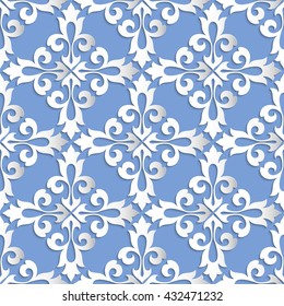 Vector damask seamless pattern background. Elegant luxury texture for wallpapers, backgrounds and page fill. 3D elements with shadows and highlights. Paper cut.