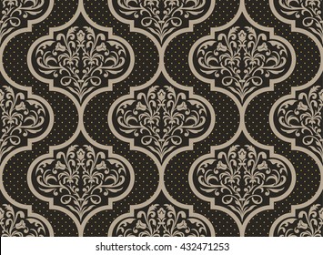 Vector damasco padrão de fundo sem costura. Ornamento clássico de damasco à moda antiga, textura vitoriana real sem costura para papéis de parede, têxteis, embrulho. Modelo barroco floral requintado.