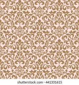 Vector damask seamless pattern background. Classical luxury old fashioned damask ornament, royal victorian seamless texture for wallpapers, textile, wrapping. Exquisite floral baroque template.