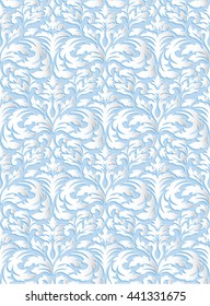 Vector damask seamless pattern background. Elegant luxury texture for wallpapers, backgrounds and page fill. 3D elements with shadows and highlights. Paper cut.