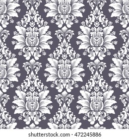 Vector damask seamless pattern background. Classical luxury old fashioned damask ornament, royal victorian seamless texture for wallpapers, textile, wrapping. Exquisite floral baroque template.