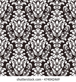 Vector damask seamless pattern background. Classical luxury old fashioned damask ornament, royal victorian seamless texture for wallpapers, textile, wrapping. Exquisite floral baroque template.