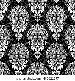 Vector damask seamless pattern background. Classical luxury old fashioned damask ornament, royal victorian seamless texture for wallpapers, textile, wrapping. Exquisite floral baroque template.