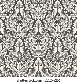 Vector damask seamless pattern background. Classical luxury old fashioned damask ornament, royal victorian seamless texture for wallpapers, textile, wrapping. Exquisite floral baroque template.