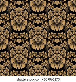 Vector damask seamless pattern background. Classical luxury old fashioned damask ornament, royal victorian seamless texture for wallpapers, textile, wrapping. Exquisite floral baroque template.