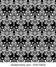 Vector damask seamless pattern background. Classical luxury old fashioned damask ornament, royal victorian seamless texture for wallpapers, textile, wrapping. Exquisite floral baroque template.