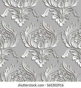 Vector damask seamless pattern background. Elegant luxury texture for wallpapers, backgrounds and page fill. 3D elements with shadows and highlights.