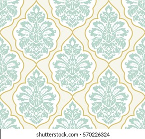 Vector damask seamless pattern background. Classical luxury old fashioned damask ornament, royal victorian seamless texture for wallpapers. Exquisite floral baroque template.