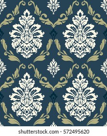 Vector damask seamless pattern background. Classical luxury old fashioned damask ornament, royal victorian seamless texture for wallpapers, textile, wrapping. Exquisite floral baroque template.