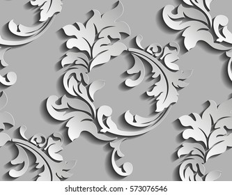 Vector damask seamless pattern background. Elegant luxury texture for wallpapers, backgrounds and page fill. 3D elements with shadows and highlights.