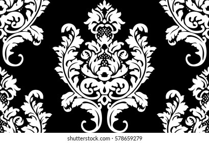 Vector damask seamless pattern background. Classical luxury old fashioned damask ornament, royal victorian seamless texture for wallpapers, textile, wrapping. Exquisite floral baroque template.