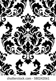 Vector damask seamless pattern background. Classical luxury old fashioned damask ornament, royal victorian seamless texture for wallpapers, textile, wrapping. Exquisite floral baroque template.