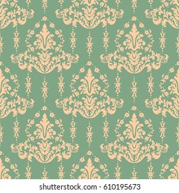 Vector damask seamless pattern background. Classical luxury old fashioned damask ornament, royal victorian seamless texture for wallpapers, textile, wrapping. Exquisite floral baroque template.