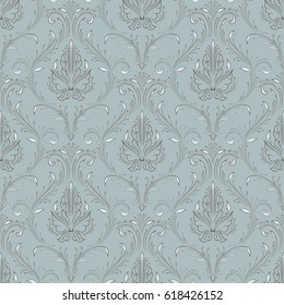 Vector damask seamless pattern background. Classical luxury old fashioned damask ornament, royal victorian seamless texture for wallpapers, textile, wrapping. Exquisite floral baroque template.