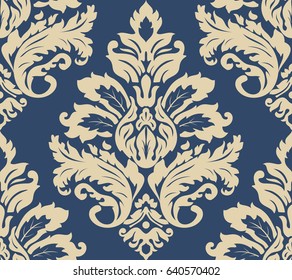 Vector damask seamless pattern background. Classical luxury old fashioned damask ornament, royal victorian seamless texture for wallpapers, textile, wrapping. Exquisite floral baroque template.