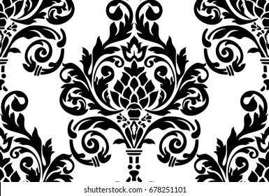 Vector damask seamless pattern background. Classical luxury old fashioned damask ornament, royal victorian seamless texture for wallpapers, textile, wrapping. Exquisite floral baroque template.