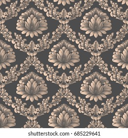 Vector damask seamless pattern background. Elegant luxury texture for wallpapers, backgrounds and page fill. 3D elements with shadows and highlights. Paper cut.
