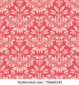 Vector damask seamless pattern background. Classical luxury old fashioned damask ornament, royal victorian seamless texture for wallpapers, textile, wrapping. Exquisite floral baroque template