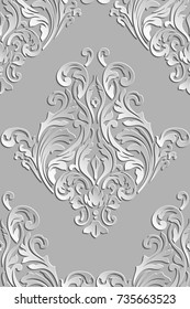Vector damask seamless pattern background. Elegant luxury texture for wallpapers, backgrounds and page fill. 3D elements with shadows and highlights.