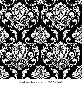 Vector damask seamless pattern background. Classical luxury old fashioned damask ornament, royal victorian seamless texture for wallpapers, textile, wrapping. Exquisite floral baroque template.