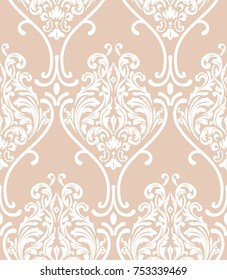 Vector damask seamless pattern background. Classical luxury old fashioned damask ornament, royal victorian seamless texture for wallpapers, textile, wrapping. Exquisite floral baroque template.