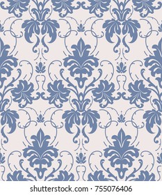 Vector damask seamless pattern background. Classical luxury old fashioned damask ornament, royal victorian seamless texture for wallpapers, textile, wrapping. Exquisite floral baroque template.