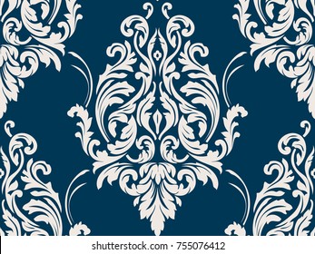 Vector damask seamless pattern background. Classical luxury old fashioned damask ornament, royal victorian seamless texture for wallpapers, textile, wrapping. Exquisite floral baroque template.