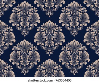 Vector damask seamless pattern background. Classical luxury old fashioned damask ornament, royal victorian seamless texture for wallpapers, textile, wrapping. Exquisite floral baroque template.