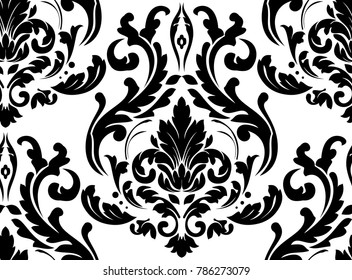 Vector damask seamless pattern background. Classical luxury old fashioned damask ornament, royal victorian seamless texture for wallpapers, textile, wrapping. Exquisite floral baroque template.