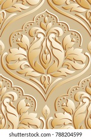 Vector damask seamless pattern background. Elegant luxury texture for wallpapers, backgrounds and page fill. 3D elements with shadows and highlights.