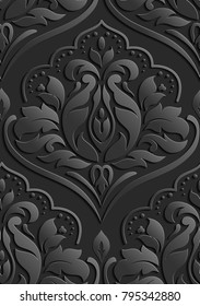 Vector damask seamless pattern background. Elegant luxury texture for wallpapers, backgrounds and page fill. 3D elements with shadows and highlights.