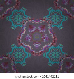 Vector damask seamless pattern in blue and violet colors. Classical luxury old fashioned ornament, royal victorian seamless texture for wallpapers, textile, wrapping. Exquisite doodle baroque template