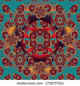 Vector damask seamless pattern in brown, blue and red colors. Classical luxury abstract ornament, royal victorian seamless texture for wallpapers, textile, wrapping. Exquisite doodle baroque template.