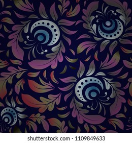 Vector damask seamless pattern. Classical luxury damask ornament, royal victorian seamless texture for textile, wrapping. Exquisite floral baroque template in black, purple and gray colors.