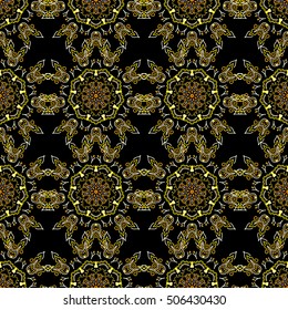 Vector damask seamless pattern. Classical luxury old fashioned damask ornament, royal victorian seamless texture for wallpapers, textile, wrapping. Exquisite floral baroque template in yellow colors.