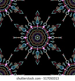 Vector damask seamless pattern. Classical luxury old fashioned damask ornament, royal texture for wallpapers, textile, wrapping. Exquisite floral baroque template in yellow, blue and violet colors.