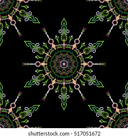 Vector damask seamless pattern. Classical luxury old fashioned damask ornament, royal victorian seamless texture for textile or farbic. Exquisite floral baroque sketch in neutral, orange, green colors