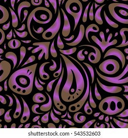 Vector damask seamless pattern. Classical luxury old fashioned doodle ornament, royal victorian seamless texture for wallpapers, textile, wrapping. Exquisite baroque sketch in brown and violet colors.