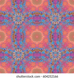 Vector damask seamless pattern. Classical luxury old fashioned damask ornament, royal victorian seamless texture for wallpapers, textile, wrapping. Exquisite baroque template in blue and pink colors.
