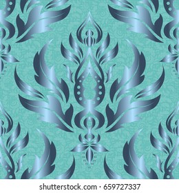 Vector damask seamless pattern. Classical luxury old fashioned damask ornament, royal victorian seamless texture for wallpapers, textile, wrapping. Exquisite baroque template in blue colors.