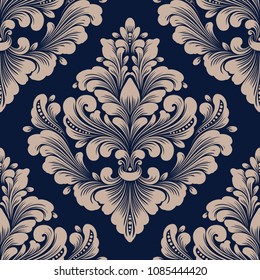 Vector damask seamless pattern element. Classical luxury old fashioned damask ornament, royal victorian seamless texture for wallpapers, textile, wrapping. Exquisite floral baroque template.