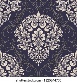 Vector damask seamless pattern element. Classical luxury old fashioned damask ornament, royal victorian seamless texture for wallpapers, textile, wrapping. Exquisite floral baroque template