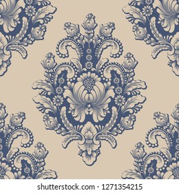 Vector damask seamless pattern element. Classical luxury old fashioned damask ornament, royal victorian seamless texture for wallpapers, textile, wrapping. Exquisite floral baroque template