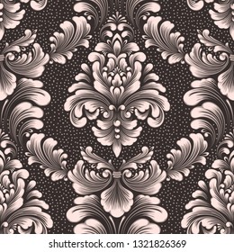 Vector damask seamless pattern element. Classical luxury old fashioned damask ornament, royal victorian seamless texture for wallpapers, textile, wrapping. Exquisite floral baroque template